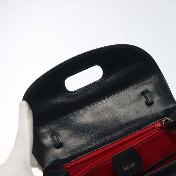 GUCCI Bamboo Hand Bag Leather Black Gold 000 46 0188 Auth 122152 - Picture 10 of 16